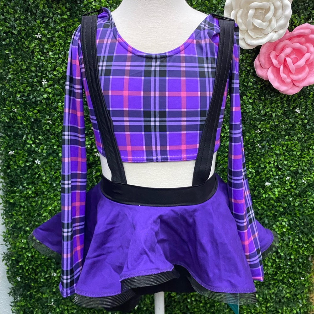 Purple Plaid Kids Dance Costume